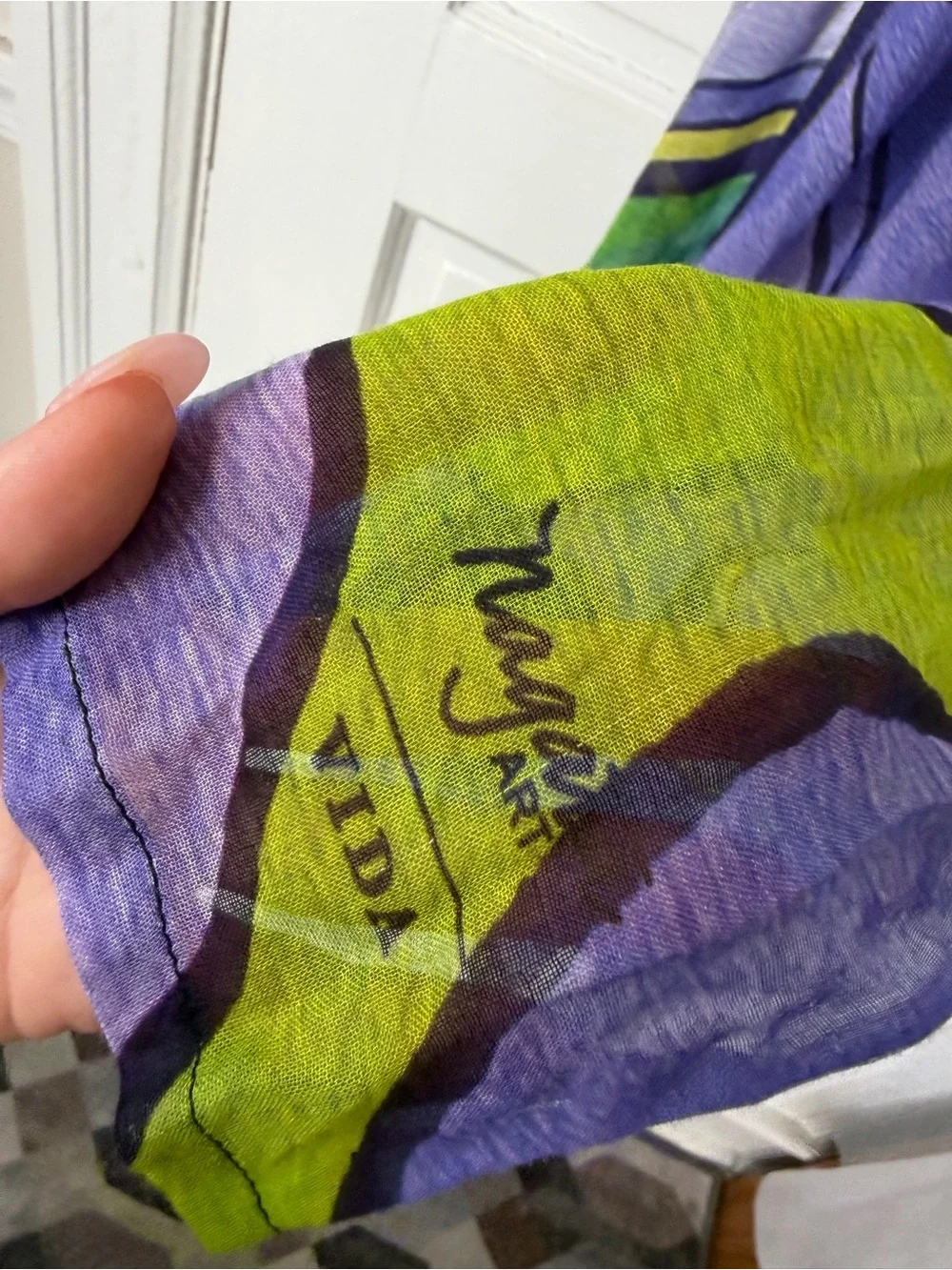 Vida Art Lightweight Modal Purple Abstract Iris Floral Print Scarf Wrap Festival